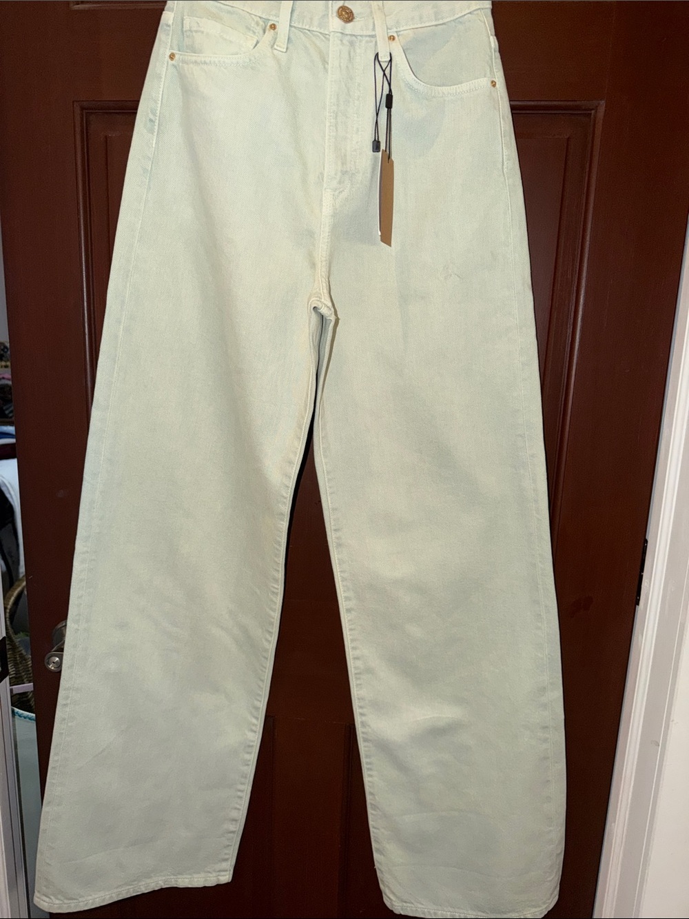 PIECES PCHOLLY Ultra High Waist Wide Leg Jeans Silt Green Size- Runs Small